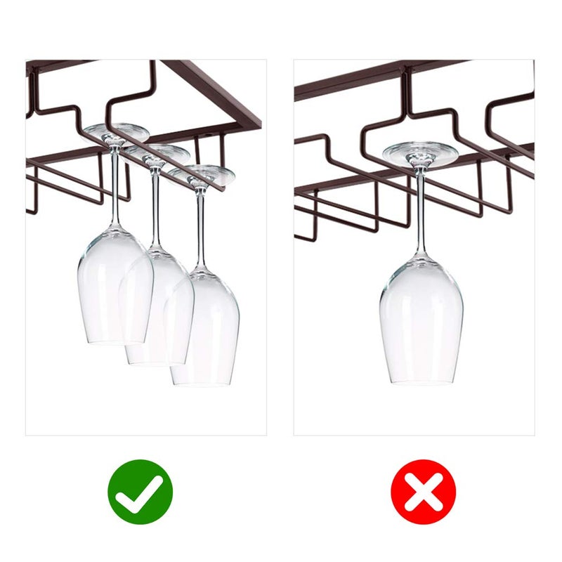 MOCOUM Wine Glasses Rack Under Cabinet Stemware Rack, Wine Glass Hanger Rack Wire Wine Glass Holder Storage Hanger for Cabinet Kitchen Bar (Brown, 5 Rows 1 Pack) - Image 5